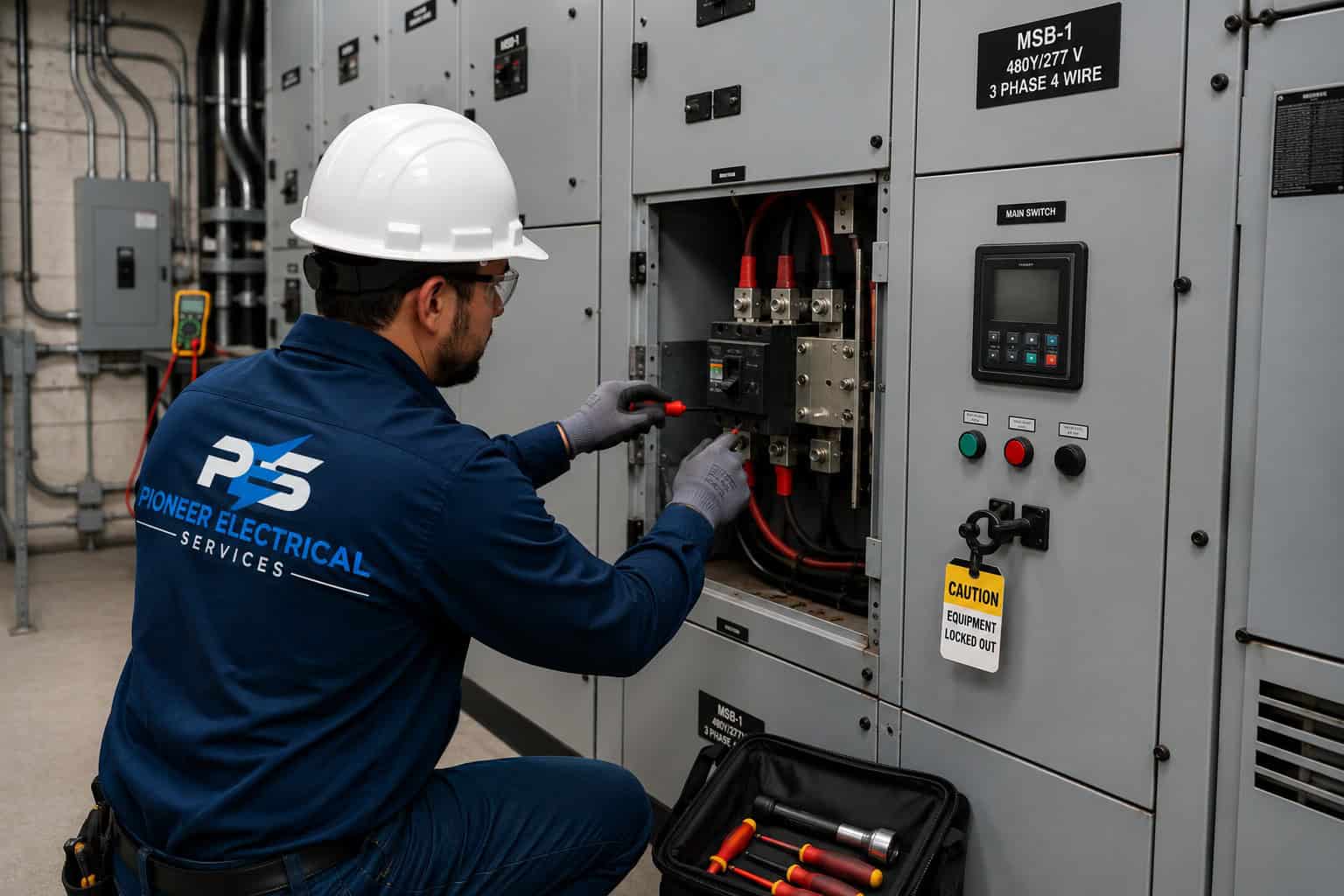 Electrician Servicing Industrial Switchgear Electrician Servicing Industrial Switchgear