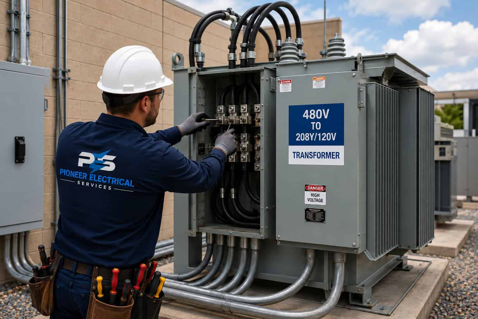 PES Worker Servicing Industrial Transformer PES Worker Servicing Industrial Transformer