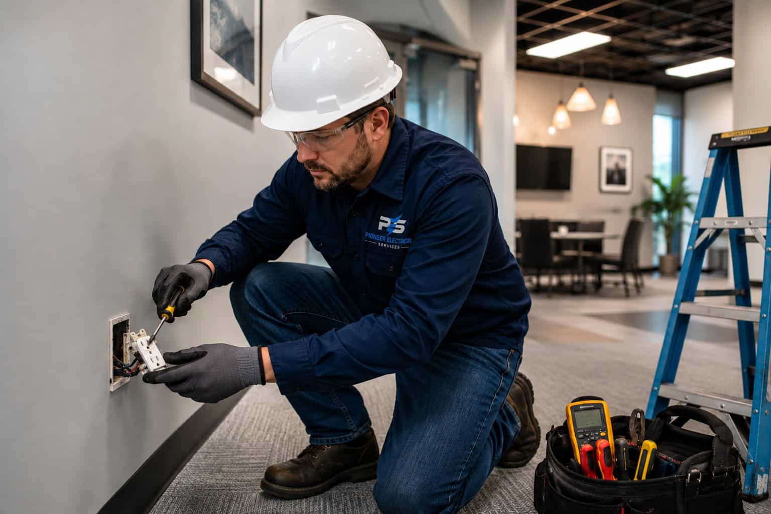 Power Loss and Fault Finding Professional Electrician Repairing Office Outlet